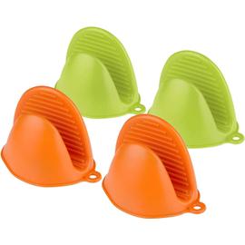 Gants de Cuisine Silicone, 4pcs Maniques Cuisine Silicone, Support de Pot  en Silicone Mini Four Gant de Cuisine Résistant à la Chaleur Manique (Green  + Orange)