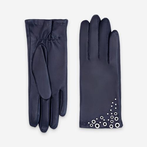 Gants En Cuir D'agneau Doublure Soie Tactile 21491sn Deep Blue