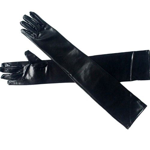 Gants Mtalliques En Faux Cuir Pour Femmes,Aspect Dos Or Et Argent,Mitaines De Performance De Soire,Gants Longs En Latex,Longueur De Coude Sexy - Type Black #G