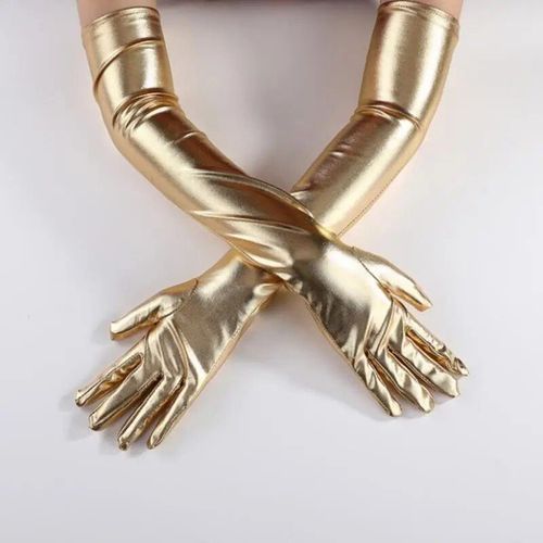 Gants Mtalliques En Faux Cuir Pour Femmes,Aspect Dos Or Et Argent,Mitaines De Performance De Soire,Gants Longs En Latex,Longueur De Coude Sexy - Type Gdl