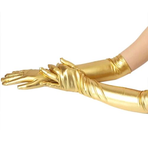 Gants Mtalliques En Faux Cuir Pour Femmes,Aspect Dos Or Et Argent,Mitaines De Performance De Soire,Gants Longs En Latex,Longueur De Coude Sexy - Type Gold