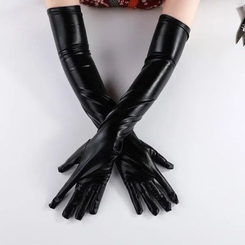 Gants Mtalliques En Faux Cuir Pour Femmes,Aspect Dos Or Et Argent,Mitaines De Performance De Soire,Gants Longs En Latex,Longueur De Coude Sexy - Type Jbkl
