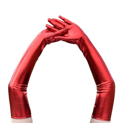 Gants Mtalliques En Faux Cuir Pour Femmes,Aspect Dos Or Et Argent,Mitaines De Performance De Soire,Gants Longs En Latex,Longueur De Coude Sexy - Type New Red-M