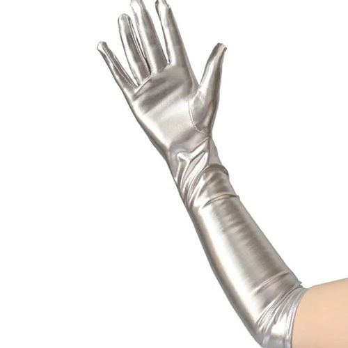 Gants Mtalliques En Faux Cuir Pour Femmes,Aspect Dos Or Et Argent,Mitaines De Performance De Soire,Gants Longs En Latex,Longueur De Coude Sexy - Type Sliver