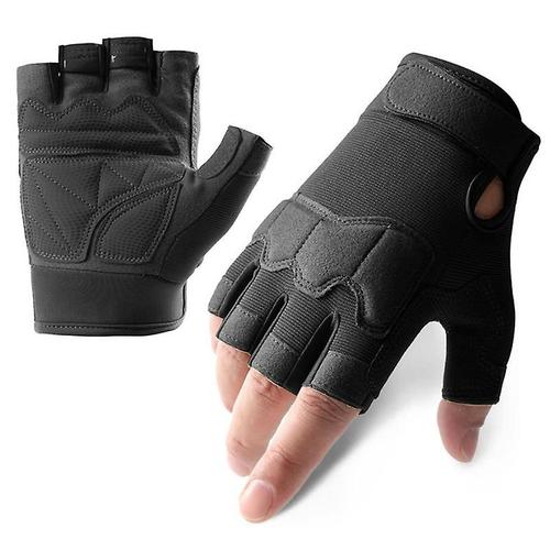 Gants Tactiques Sans Doigts, Gants De Combat Avec Jointure Dure Pour Sports De Plein Air, Entra?Nement, Tir, Airsoft, Paintball, Chasse, Moto, Cyclisme, M Noir