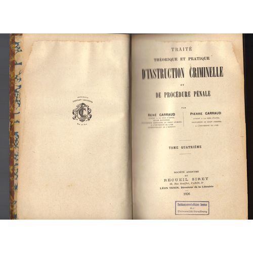 Trait Thorique Et Pratique D'instruction Criminelle Et De Procdure Pnale - Tome 2e   de GARRAUD R. 