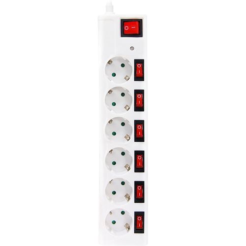Garza 420034 Power-Base Multiple Top De 6 Prises Schuko Avec Interrupteurs Indpendants, Protection Sobretensiones, Cble 1.5 Mm X 1.5 M, Couleur, Blanc, Medium