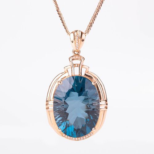 Gemme Colore Topaze Synthtique Plaqu Or 18 Carats Incrust D'imitation Sud-Africain Zircon Pendentif Collier De Pierres Prcieuses Colores Lvn4440