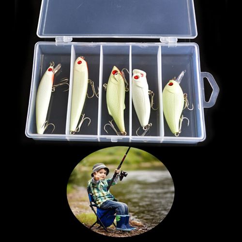 Lot D'appts Artificiels Lumineux Pour La Pche, Pack D'appts Pour Attraper Des Poissons, Avec Bote, Lumineux, Phosphorescent Dans La Nuit, Vib Popper, Manivelle, Mn, 5 Pices