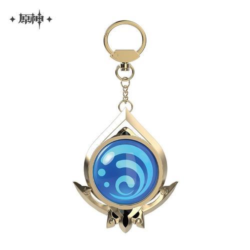 Genshin Impact Keychain Pendant,Theme Series Vision,Elemental Wind,Water,Ice,Thunder,Enge,Rock,Fire,Official - Type Fontaine Water