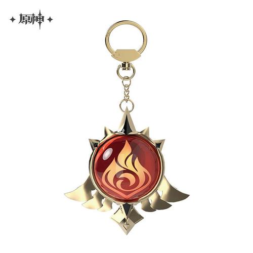 Genshin Impact Keychain Pendant,Theme Series Vision,Elemental Wind,Water,Ice,Thunder,Enge,Rock,Fire,Official - Type Mondstadt Fire