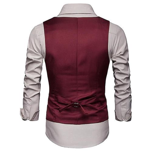 Gilet De Boutons Formel Solide Pour Hommes Avec Poches Bureau D'affaires Col En V Gilet Blazer Sans Manches L Claret