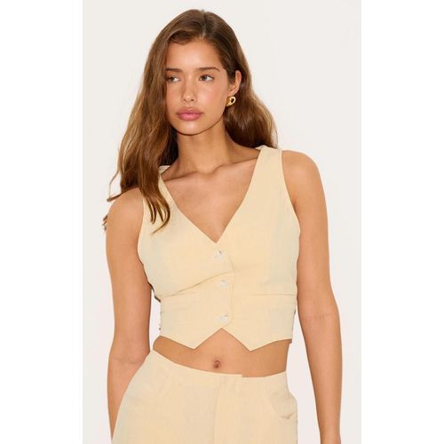 Gilet En Effet Lin Jaune Beurre  Dos Ouvert, Jaune Beurre