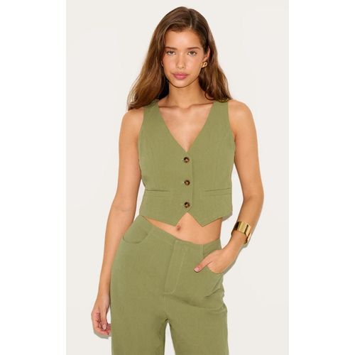 Gilet En Effet Lin Kaki  Dos Ouvert, Kaki