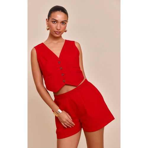 Gilet En Effet Lin Rouge Tomate  paules Carres, Rouge Tomate