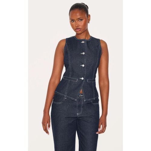 Gilet Long En Jean Indigo Dlav  Col Rond, Raw Indigo Wash