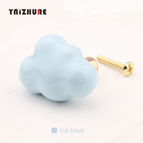Glace Bleue - Poignes De Meuble En Cramique Pour Chambre D'enfant, Boutons De Meuble, Nuage, Poigne En Laiton, Style Cratif, Pour Commode, Tiroir, Garde-Robe, Porte