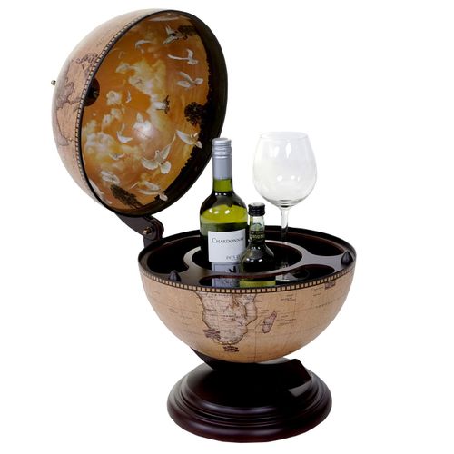 Globe Terrestre, Bar De Table Hwc-T873, Minibar Pour 3 Bouteilles