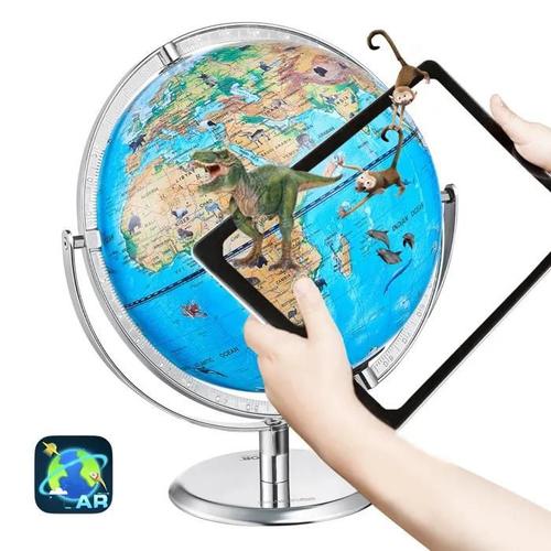 Globe Terrestre Lumineux Avec Support-Vevor-Ar Interactif-254mm-Rotation-Led-Base Mtal Lourd-Appareils Android Ou Ios