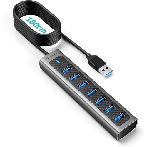 GM7U Hub USB 3.0  7 ports en aluminium,1,8 m de long avec connecteur d'entre d'alimentation 5 V/3 A de type C,rpartiteur USB 3.0 pour PC,ordinateur de bureau,PS4,PS5,Mac plus ancien.[R364]