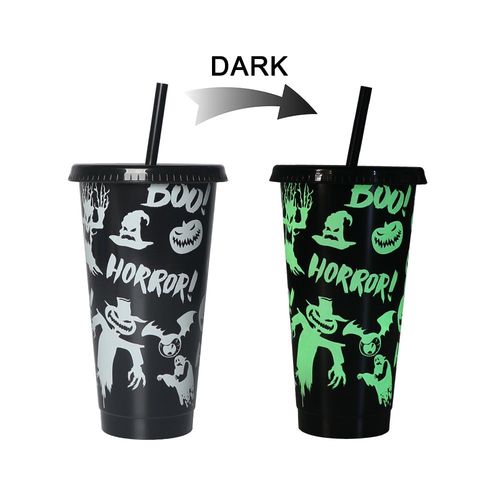 Gobelet D'eau Froide En Plastique Rutilisable Avec Pailles Pour Halloween, Gobelet Proxy, Document Magique, Couleur Standard, Cratif, 710ml