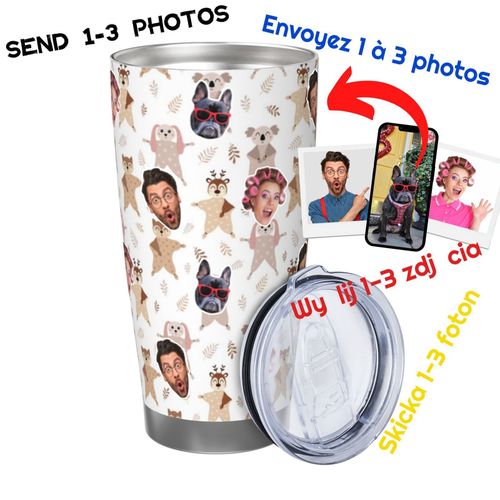 Gobelet Personnalis Avec Visage 590ml Ensemble De Modles Sans Couture Pour Nouveau-N = 3 Tasse De Caf Pour Voiture Avec Photo D'animaux De Compagnie,Bb,Enfants,Hommes,Femmes