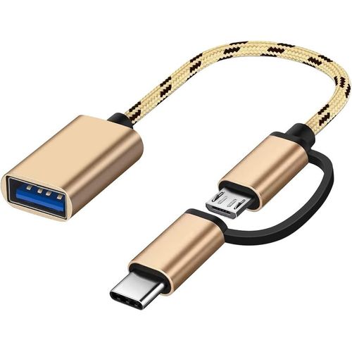 Gold-USB C/Micro USB to USB Adapter, Micro USB/USB-C to USB 3.0 Converter, OTG Adapter Cable Compatible with MacBooks, Android Phones, etc.