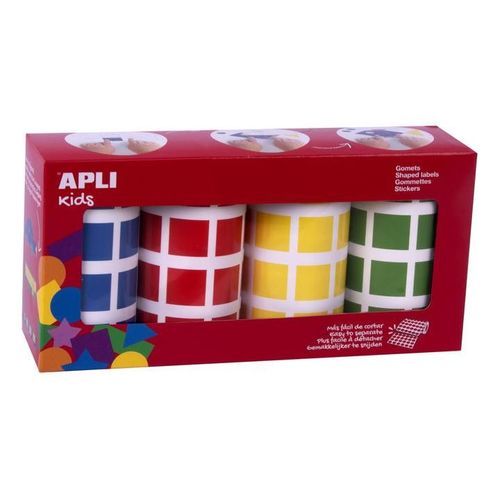Gommettes 4 Rouleaux Carr 20 Mm Bleu Rouge Vert Jaune X 7080 - Apli Agipa