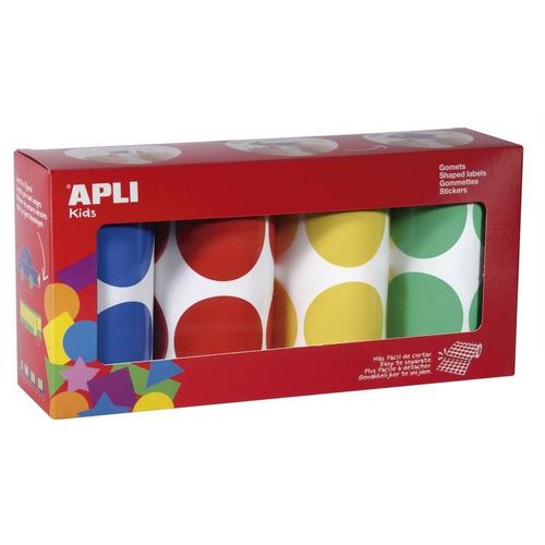 Gommettes 4 Rouleaux Rond  45 Mm Jaune Bleu Rouge Vert X 1128 - Apli Agipa