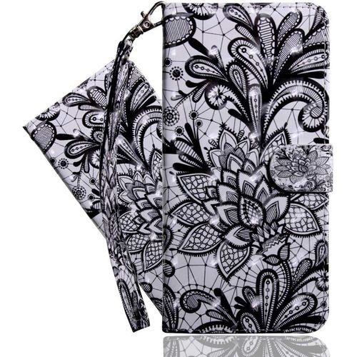 Google Pixel 3a tui Pu Cuir 3d Dsign Magntique Clasp Antichoc Durable Bookstyle Porte Carte Stand tui  Rabat Coque Pour Google Pixel 3a Black Lace Flower Bx