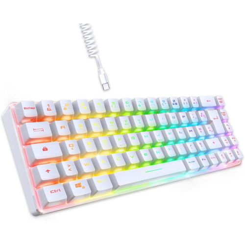 Gothicana By Emp- K208 Clavier Gamer Filaire Tkl Compact (Franais Azerty) 69 Touches Rgb - Cble Usb Type C Dtachable Plug & Play - Pc/Ps4/Ps5/Xbox - 23 Touches Anti-Ghosting (Blanc)