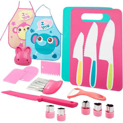 GOTHICANA BY EMP19 Pices Ensemble De Couteaux  Dcouper Pour Enfants, Montessori 3 Ans, Ensemble De Cuisine Pour Enfants Avec Forme De Couteau  Fruits, Planche  Dcouper, Tablier