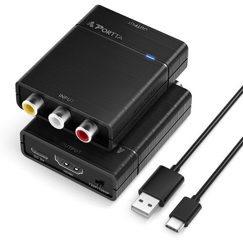 GOTHICANA BY EMPAdaptateur Rca Vers Hdmi Composite Cvbs Av Vers Hdmi 1080P Adaptateur Av Vers Hdmiout Upscaler, Prise En Charge Pal/Ntsc, Compatible Avec Vhs, Vcr, Ps3, N64, Wii, Stb, Xbox, Lecteurs