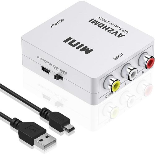 GOTHICANA BY EMPAdaptateur Rca Vers Hdmi, Mini Av Cvbs Vers Hdmi Vido Audio Convertisseurs Av Vers Hdmi Adaptateur Support 1080 720P Supporte Pal/Ntsc Pour Camra, Ps2, Ps3, Wii, N64,Snes, Nes, Dvd-