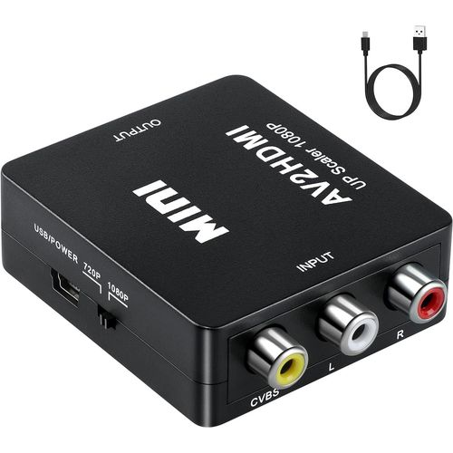 GOTHICANA BY EMPAdaptateur Rca Vers Hdmi, Mini Av Cvbs Vers Hdmi Vido Signal Audio Convertisseurs Adaptateur 1080P 720 Compatible Avec Camra, Xbox 360, Ps2, Ps3, Wii, N64, Gamecube