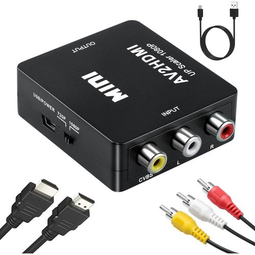GOTHICANA BY EMPAdaptateur Rca Vers Hdmi, Mini Av Rca Cvbs Vers Hdmi Vido Signal Audio Convertisseurs Adaptateur 1080P 720 Compatible Avec Camra, Xbox 360, Ps2, Ps3, Wii, N64, Gamecube (3)