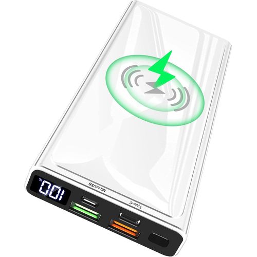 Gothicana By Empbatterie Externe Sans Fil 22,5 W Pd20w Qc 3.0 Avec cran Led 10 000 Mah Avec Chargeur Rapide Portable, 2 Entres Et 4 Sorties (Qi Et Usb C) Pour Iphone, Samsung, Huawei, Ipad, Tablett