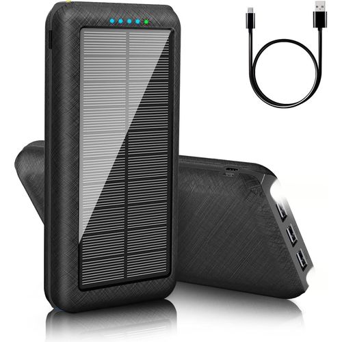 Gothicana By Empbatterie Externe Solaire 25800 Mah - Chargeur Portable Avec Lumire Led - 3 Sorties Usb Et 2 Entres - Pour Le Camping Et L'extrieur - Compatible Avec Tlphone - Android (Noir)