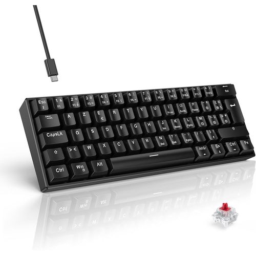 Gothicana By Empclavier Gamer Mecanique - Clavier Gaming 60 Pourcent Azerty Filaire, Switch Rouge, Led Rtroclair, Clavier Mini Pour Pc/Windows/Ps5/Ps4, Noir
