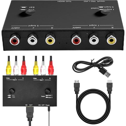 GOTHICANA BY EMPConvertisseur Rca Vers Hdmi - Adaptateur Av Double Pour Wii, N64, Ps1, Ps2, Ps3, Stb, Xbox, Vhs, Vcr, Dvd