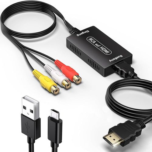 GOTHICANA BY EMPConvertisseur Rca Vers Hdmi, Adaptateur Rca Vers Hdmi, 720P/1080P Adaptateur Av To Hdmi Vido Audio Convertisseur Avec Cble Hdml Supporte Pal/Ntsc Pour Ps2 Ps3 Xbox Snes Stb Vhs Vcr