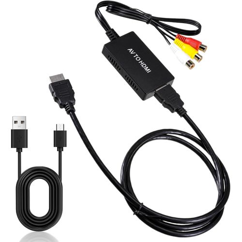 GOTHICANA BY EMPConvertisseur Rca Vers Hdmi, Rca Vers Hdmi, Convertisseur Av Vers Hdmi Avec Cble Hdmi, Adaptateur Av Vers Hdmi Pour Ps2/Ps3/Xbox/Snes/N64/Stb/Vhs/Vcr, Dvd, Prend En Charge Pal/Ntsc,