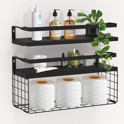 Gothicana By Empetagres Flottantes En Bois Tablette, tagres Murales Murale Avec Grille Mtallique Noir Pour Salon Chambre Bureau Salle De Bains Et Cuisine, 40cm