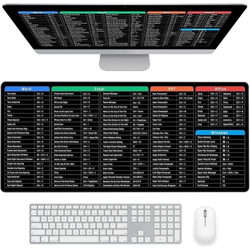 GOTHICANA BY EMPExcel Mouse Pad With Excel Shortcuts 80 X 30 Cm Multifunctional Large Non-Slip Gaming Mouse Pad Clear Print For Laptop Computer Office