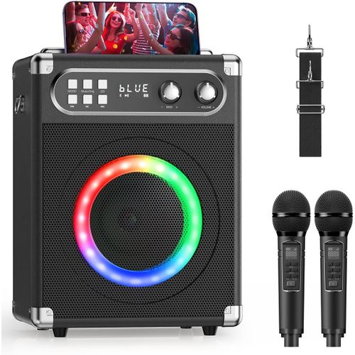 GOTHICANA BY EMPMachine Karaok Avec clairage Multicolore Et 2 Microphones Sans Fil Uhf, Double Haut-Parleur Haute Puissance De 15 W, Support Carte Tf/Usb, Entre Aux, Rouge