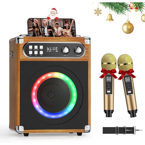 GOTHICANA BY EMPMachine Karaok Avec clairage Multicolore Et 2 Microphones Sans Fil Uhf, Double Haut-Parleur Haute Puissance De 15 W, Support Carte Tf/Usb, Entre Aux, Rouge