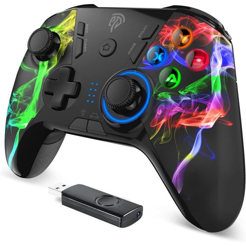 Gothicana By Empmanette Pc/Ps3 Sans Fil Rechargeable, 9110 2.4g Manette Pc, Manette Ps3 Avec Double Vibration Et Turbo, Compatible Pour Pc, Ps3 Et Nintendo Switch, Multicolore