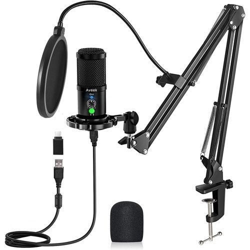 GOTHICANA BY EMPMicrophone Condensateur Usb Avec Bras  Micro En Mtal, Plug & Play, Rduction De Bruit, Pour Enregistrement Studio, Podcast, Streaming, Gaming, Youtube, Pc & Tlphone Usb-C