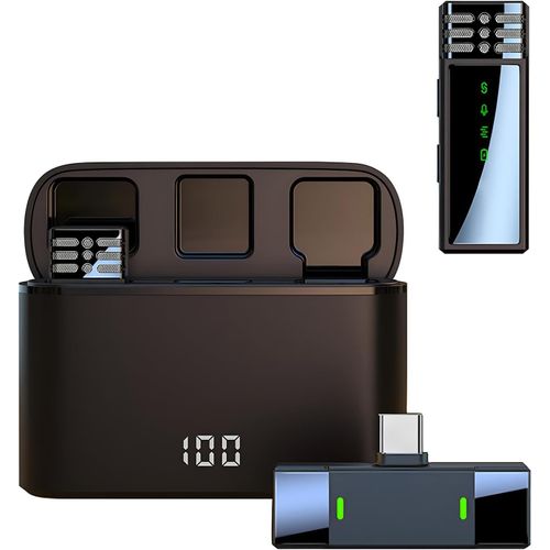 GOTHICANA BY EMPMicrophone Sans Fil 2 En 1 Avec tui De Chargement Adapt Pour Iphone Ios Android Clip Sur Revers Micro Suppression Du Bruit Pour Enregistrement Vido (Usb-C/clairage)