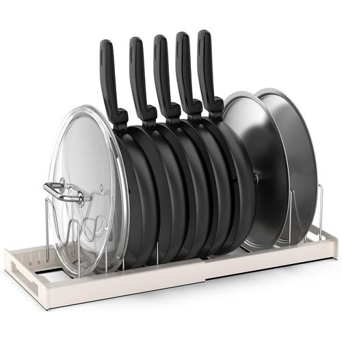 Gothicana By Empporte Couvercle De Pot, Range Casserole Tiroir Cuisine Avec 7 Compartiments Rglables Pour Les Ustensiles De Cuisines Poles, Casseroles, Couvercles - Beige
